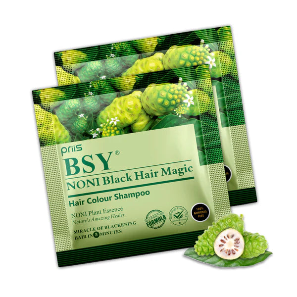 BSY Noni Black Hair Magic Hair Dye Shampoo, 12 ml - Pack of 24 Sachets